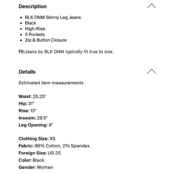 blk dnm jeans Authentic Solid Black High Rise Skinny Denim 25 - Picture 4 of 8